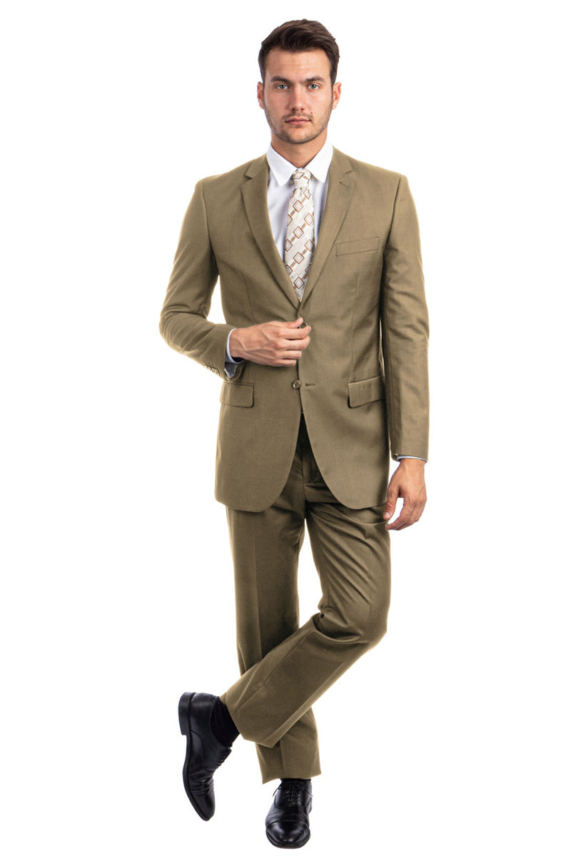 Men's Two Button Basic Modern Fit Business Suit in Dark Taupe