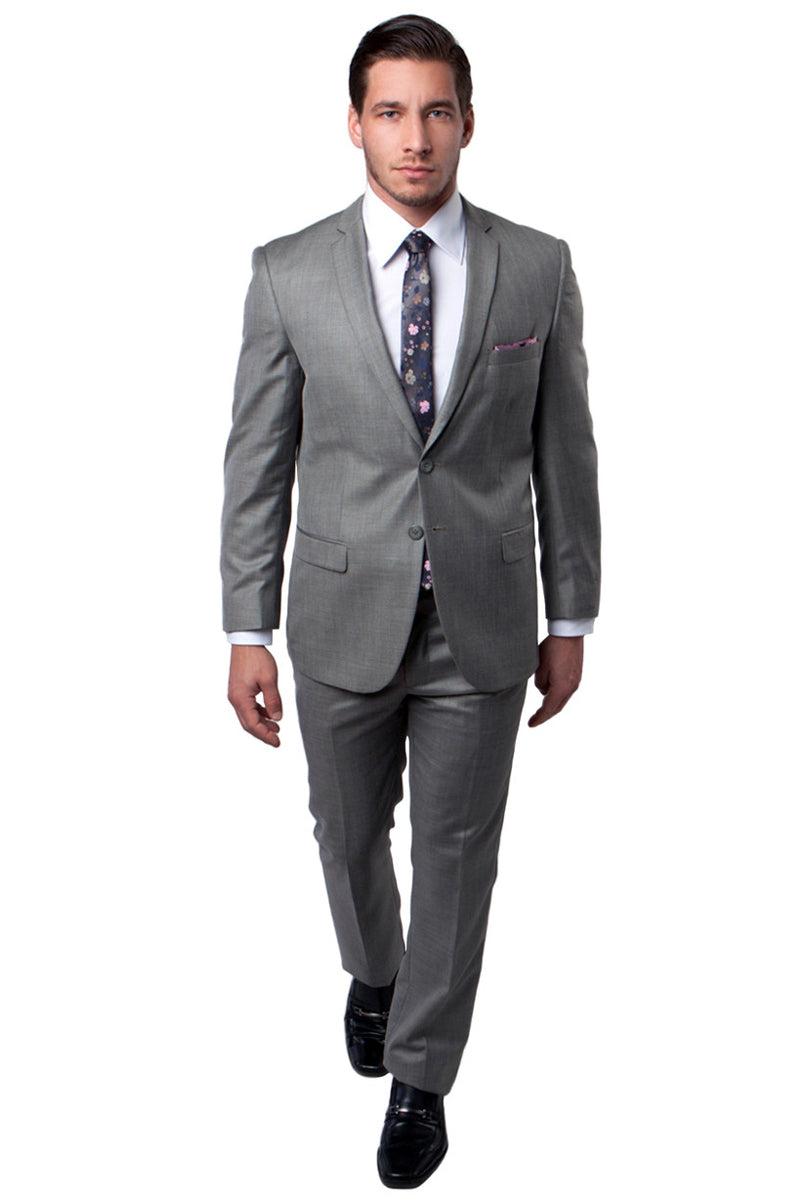 Men's Slim Fit Textured Shiny Sharkskin Suit in Earth Tan