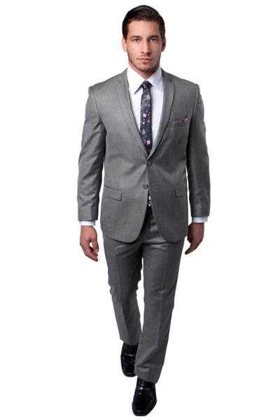 Men's Slim Fit Textured Shiny Sharkskin Suit in Earth Tan