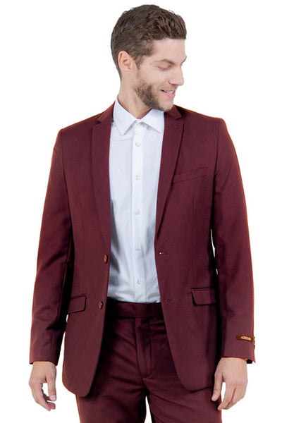 Men's Basic Slim Fit Vested Business Suit in Burgundy