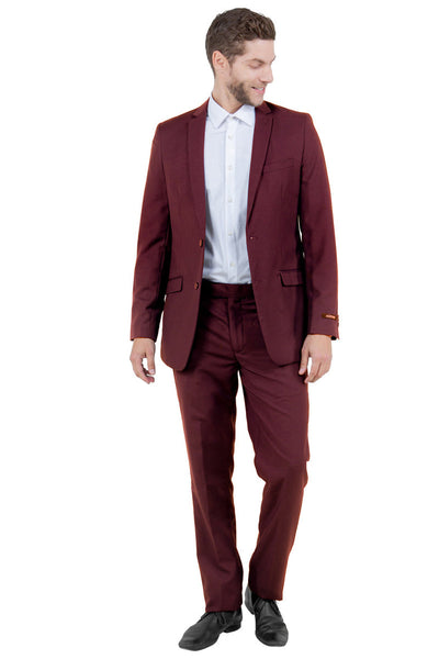 Men's Basic Slim Fit Vested Business Suit in Burgundy