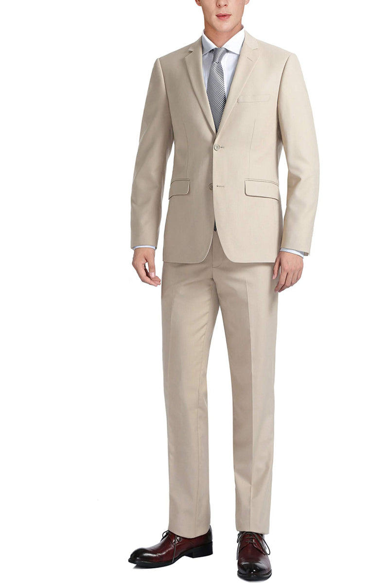 Men's Basic Slim Fit Vested Business Suit in Tan