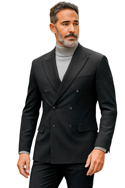 Men's Tailored Fit Double Breasted Suit in Black
