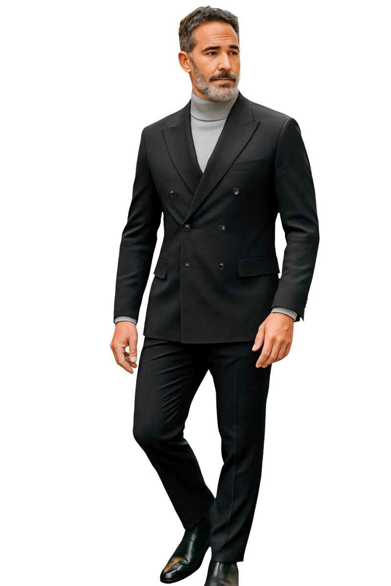 Men's Tailored Fit Double Breasted Suit in Black