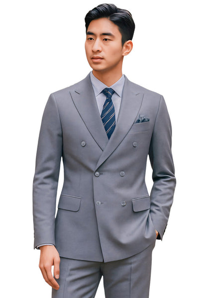 Men's Tailored Fit Double Breasted Suit in Medium Grey