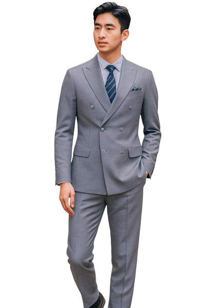 Men's Tailored Fit Double Breasted Suit in Medium Grey
