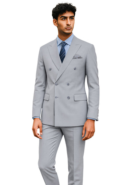 Men's Tailored Fit Double Breasted Suit in Light Grey