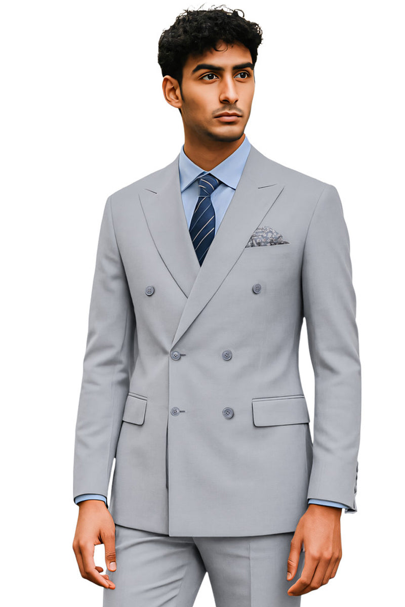 Men's Tailored Fit Double Breasted Suit in Light Grey