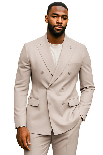 Men's Tailored Fit Double Breasted Suit in Tan