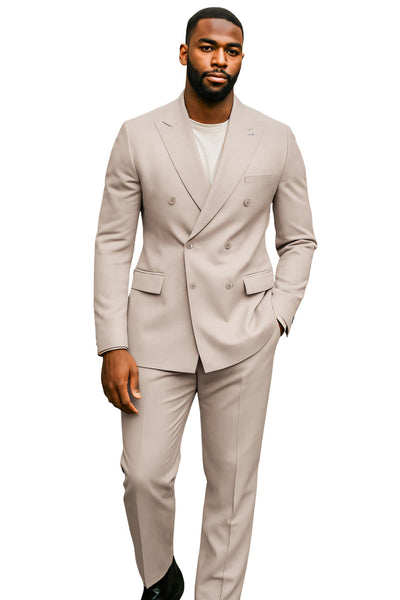 Men's Tailored Fit Double Breasted Suit in Tan