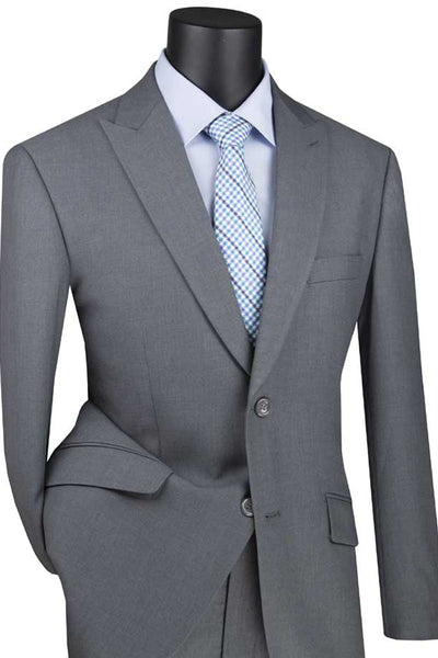 Men's Two Button Modern Fit Wide Peak Lapel Wool Feel Suit in Medium Grey