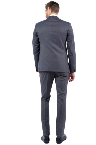 Men's Two Button Vested Slim Fit Peak Lapel Suit in Grey Nailhead