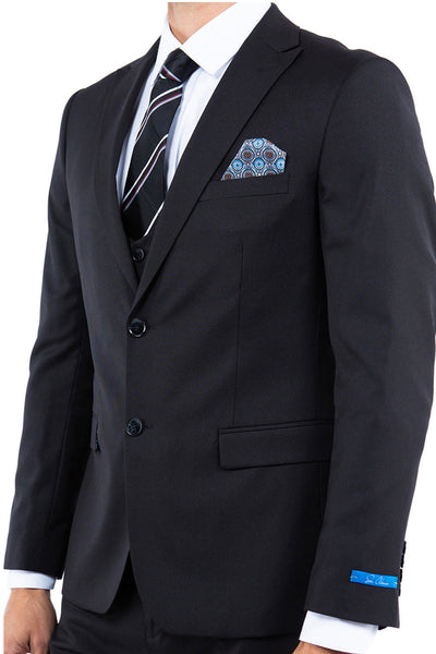 Men's Two Button Vested Slim Fit Peak Lapel Suit in Black Nailhead