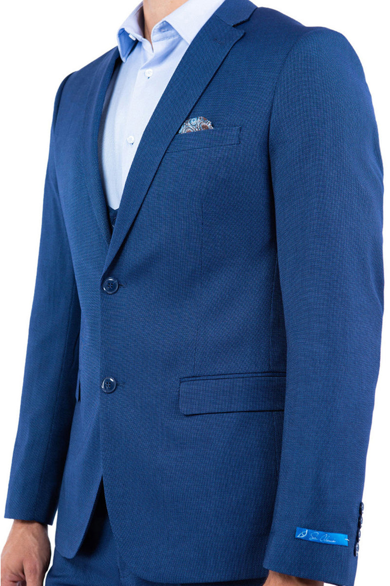 Men's Two Button Vested Sharkskin Suit with a Scoop Vest in French Blue