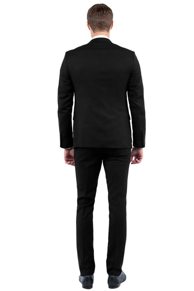 Men's Two Button Vested Sharkskin Suit with a Scoop Vest in Black