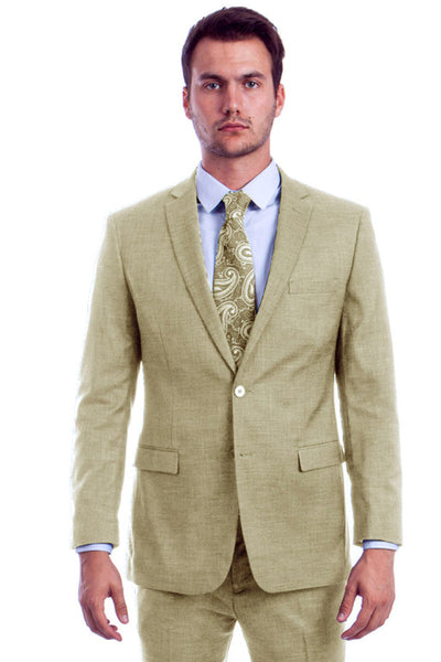 Men's Two Button Modern Fit Summer Sharkskin Suit in Beige