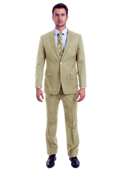 Men's Two Button Modern Fit Summer Sharkskin Suit in Beige