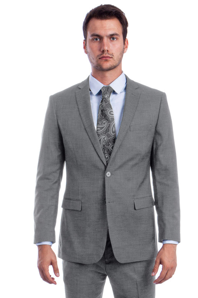 Men's Two Button Modern Fit Summer Sharkskin Suit in Grey