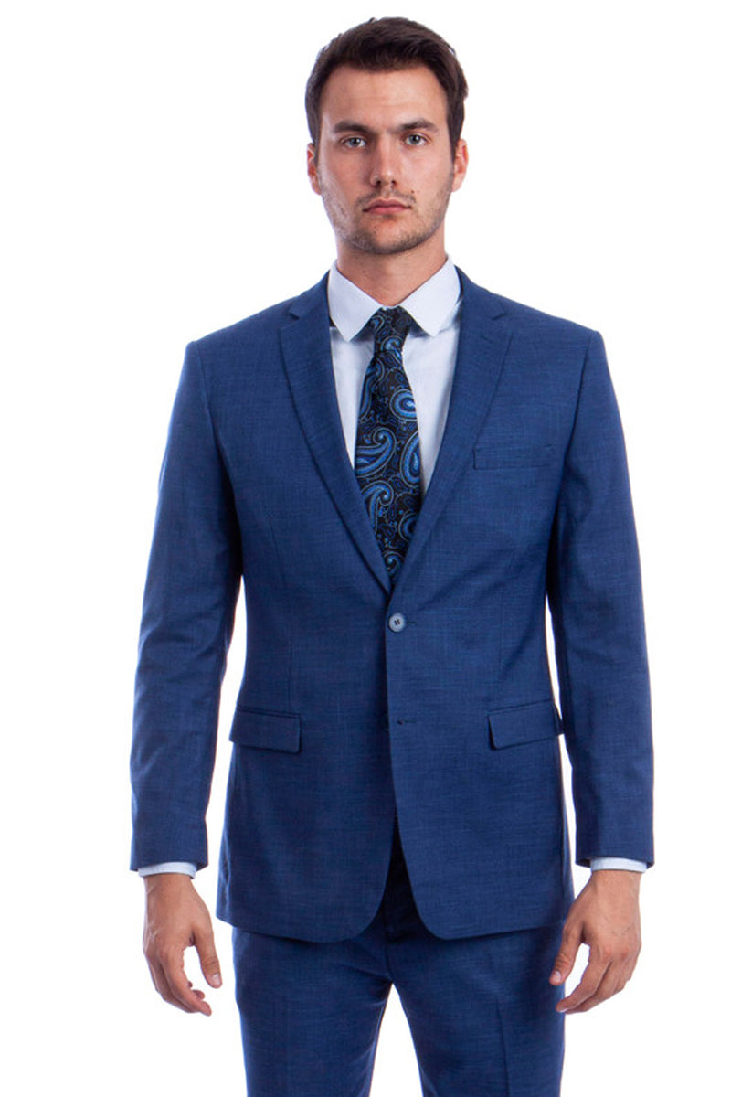 Men's Two Button Modern Fit Summer Sharkskin Suit in Blue