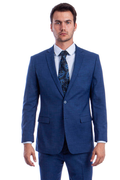 Men's Two Button Modern Fit Summer Sharkskin Suit in Blue