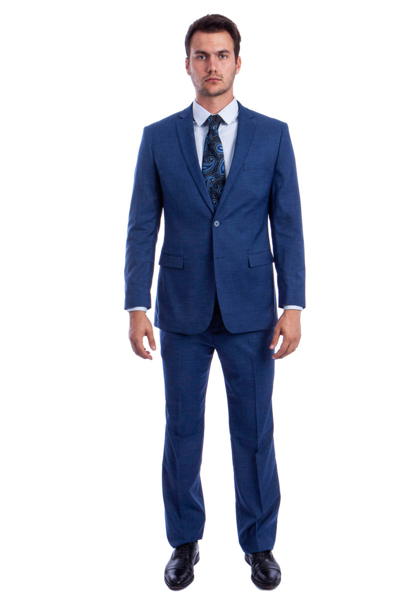 Men's Two Button Modern Fit Summer Sharkskin Suit in Blue