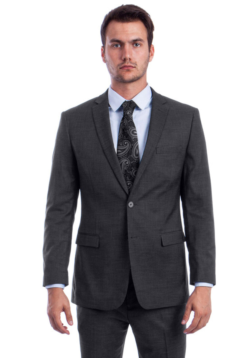 Men's Two Button Modern Fit Summer Sharkskin Suit in Charcoal Grey