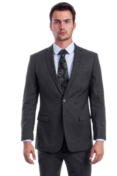 Men's Two Button Modern Fit Summer Sharkskin Suit in Charcoal Grey