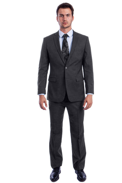 Men's Two Button Modern Fit Summer Sharkskin Suit in Charcoal Grey