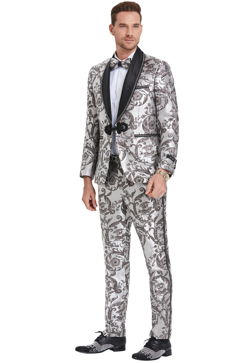 silver grey dress jacket for wedding Uveasisha Men Dress Jackets Blazers Wedding Tuxedo Colorful Sequin Printed One Button Tunic Jacket for Dinner Prom Party,Silver,S, Men's, Size: Small