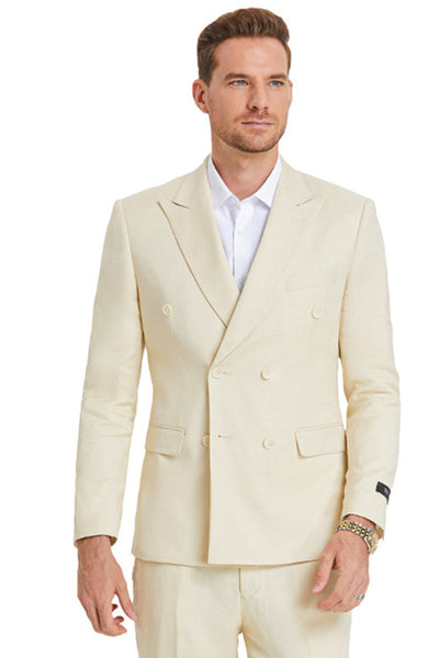 Men's Slim Fit Double Breasted Summer Wedding Suit in Tan