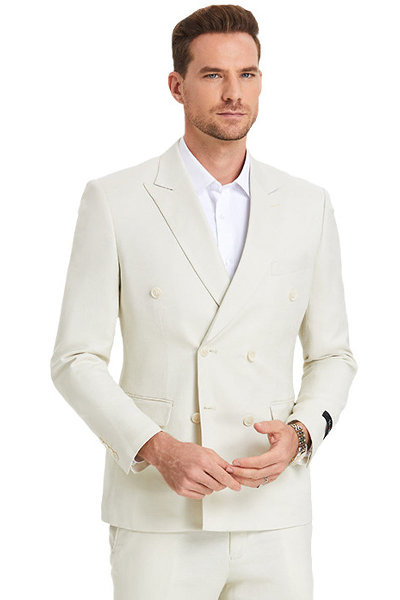 Men's Slim Fit Double Breasted Summer Wedding Suit in Ivory Off White