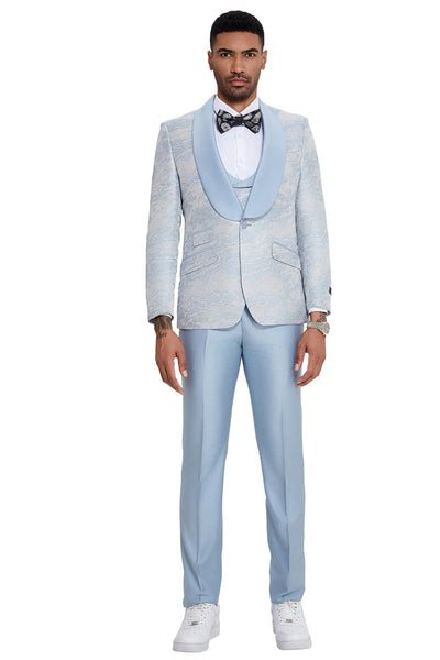 Men's Slim Fit Vested Wedding & Prom Shawl Lapel Paisley Tuxedo in Ivory