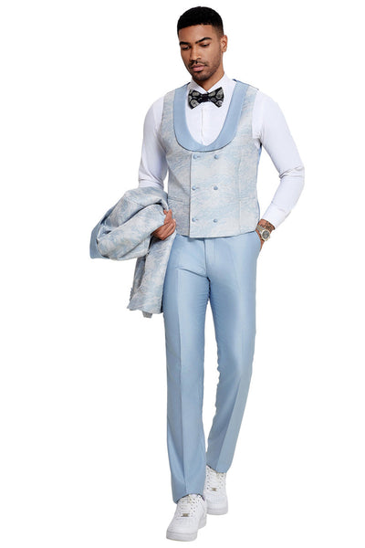 Men's Slim Fit Vested Wedding & Prom Shawl Lapel Paisley Tuxedo in Ivory