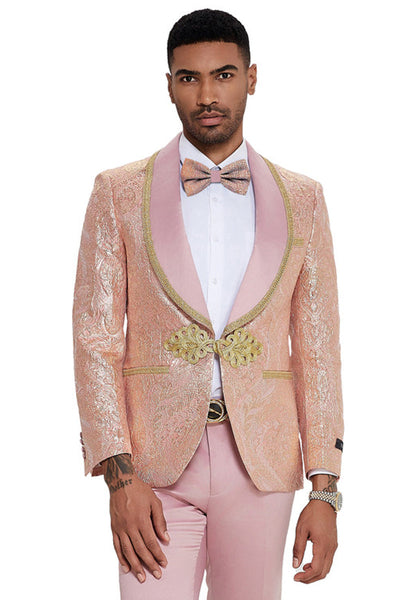 Men's One Button Shawl Lapel Wedding & Prom Tuxedo in Shiny Pink Paisley