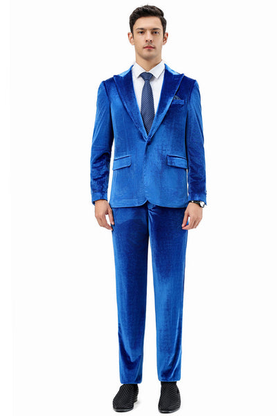 Men's Slim Fit One Button Velvet Wedding & Prom Suit in Royal Blue
