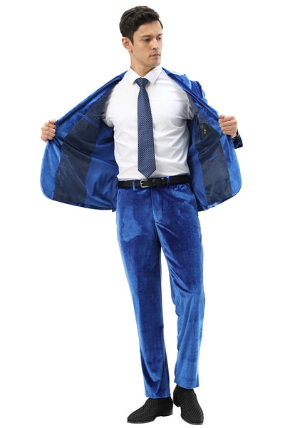 Men's Slim Fit One Button Velvet Wedding & Prom Suit in Royal Blue