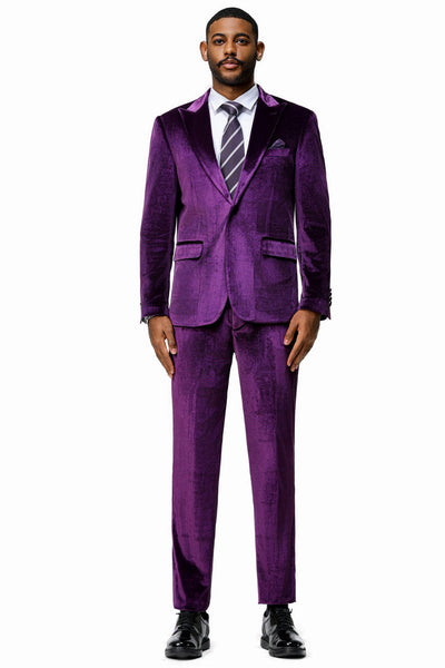 Men's Slim Fit One Button Velvet Wedding & Prom Suit in Purple