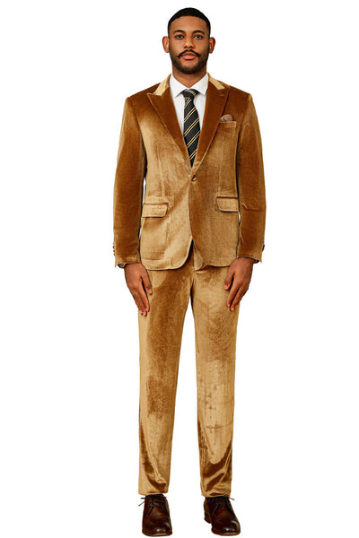 Men's Slim Fit One Button Velvet Wedding & Prom Suit in Gold