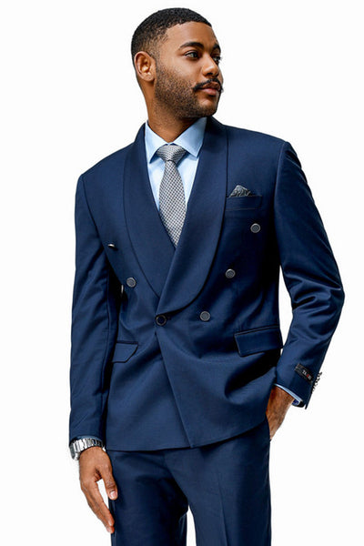 Men's Modern Fit Double Breasted Shawl Lapel Suit in Navy