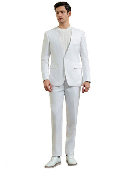 Men's Modern Fit Collarless Summer Wedding Suit in White
