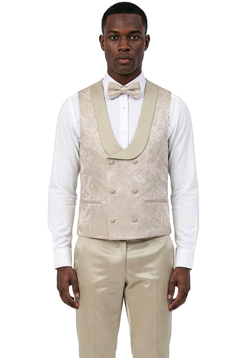 Men's Slim Fit Satin Paisley Wedding & Prom Tuxedo in Champagne 42 Long / Champagne
