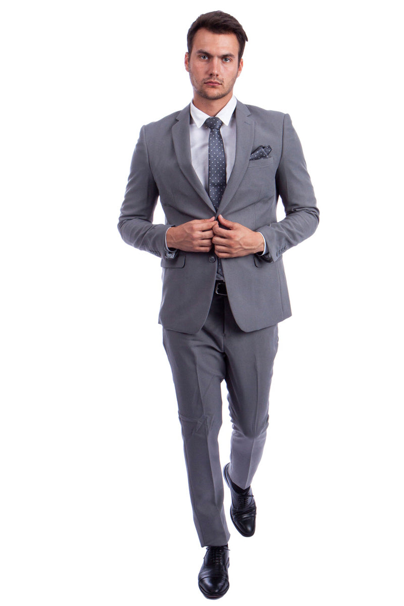 Men's Two Button Hybrid Fit Basic Business Suit in Light Grey