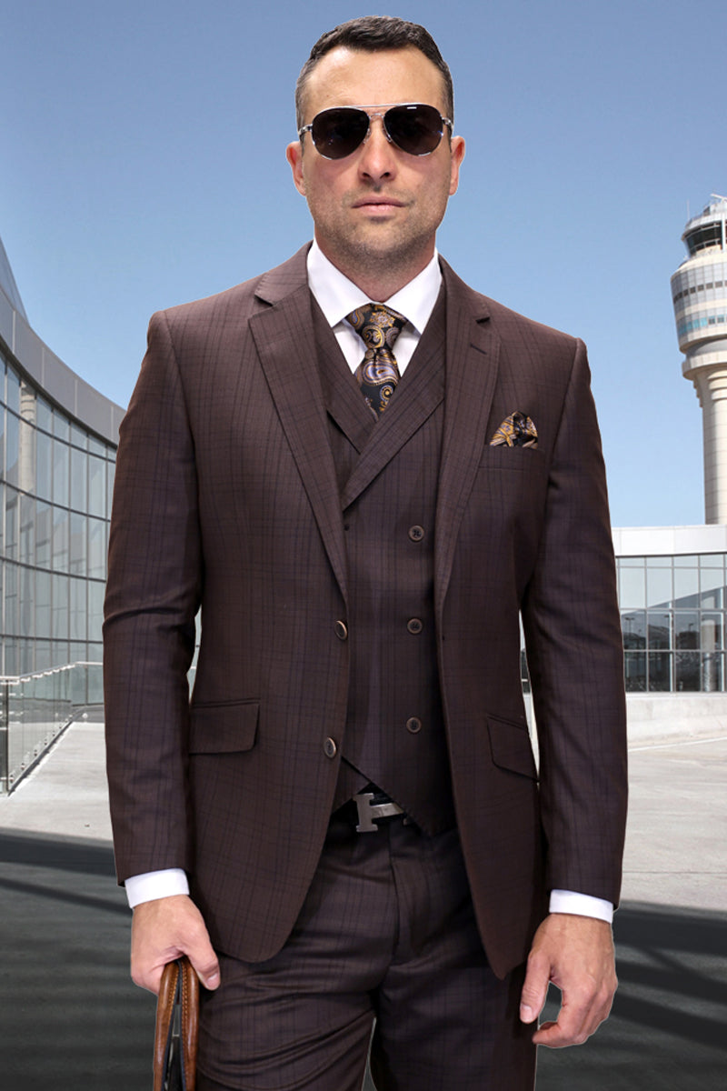 Mens 2 Button Modern Fit Vested Wool Suit in Jade