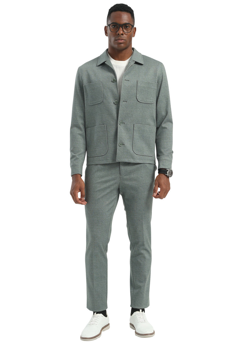 Men's Casual Walking Casual Suit Jacket & Pant Set in Sage Green