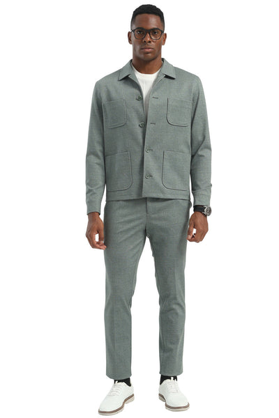 Men's Casual Walking Casual Suit Jacket & Pant Set in Sage Green