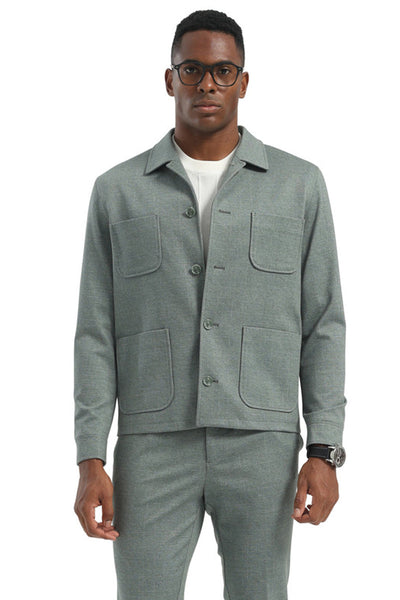 Men's Casual Walking Casual Suit Shirt & Pant Set in Sage Green