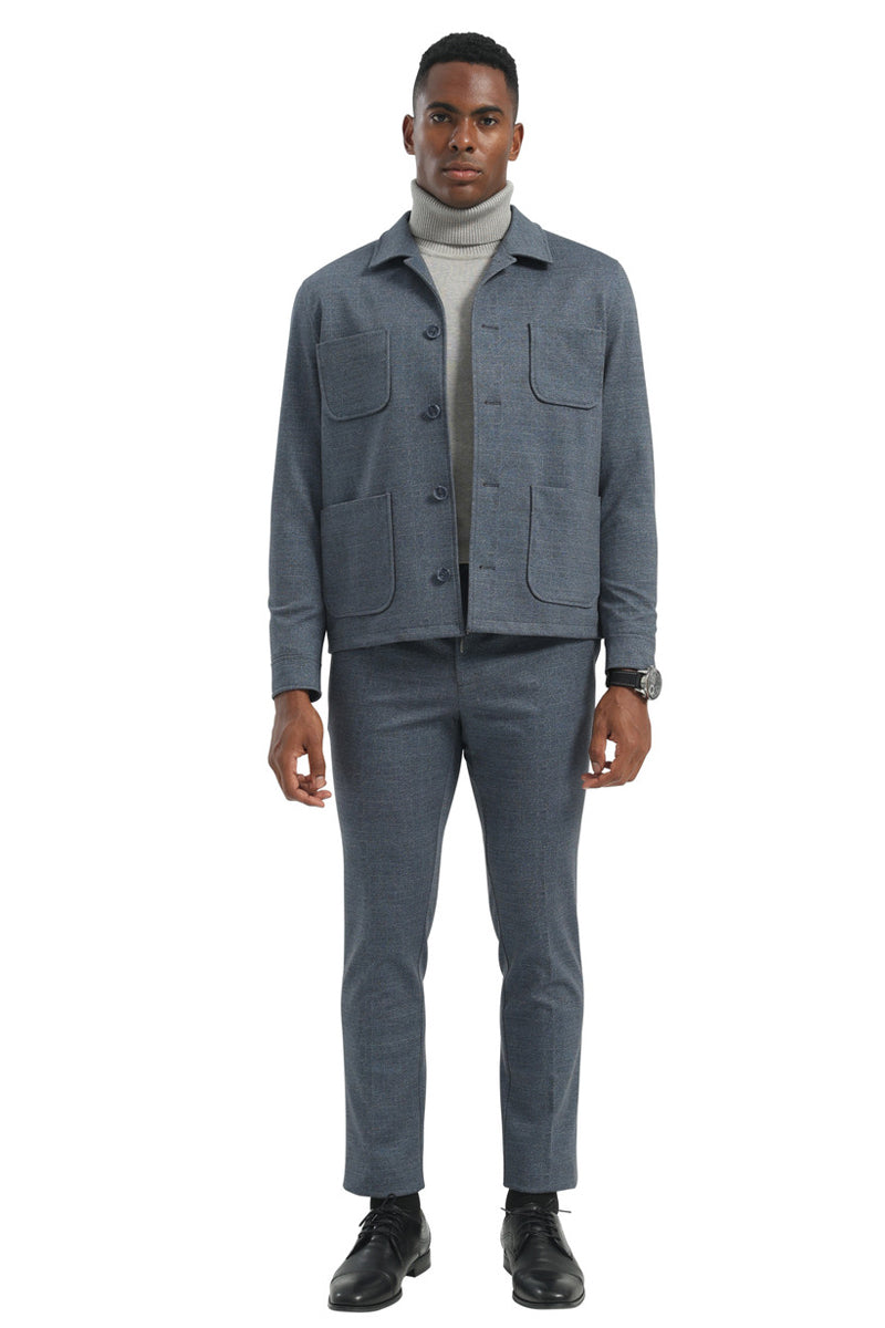 Men's Casual Walking Casual Suit Jacket & Pant Set in Blue