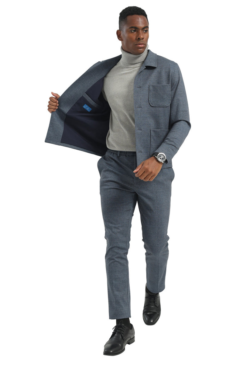 Men's Casual Walking Casual Suit Jacket & Pant Set in Blue