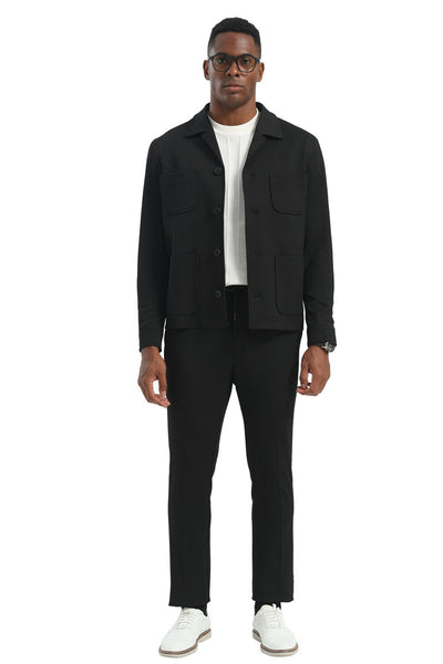 Men's Casual Walking Casual Suit Jacket & Pant Set in Black