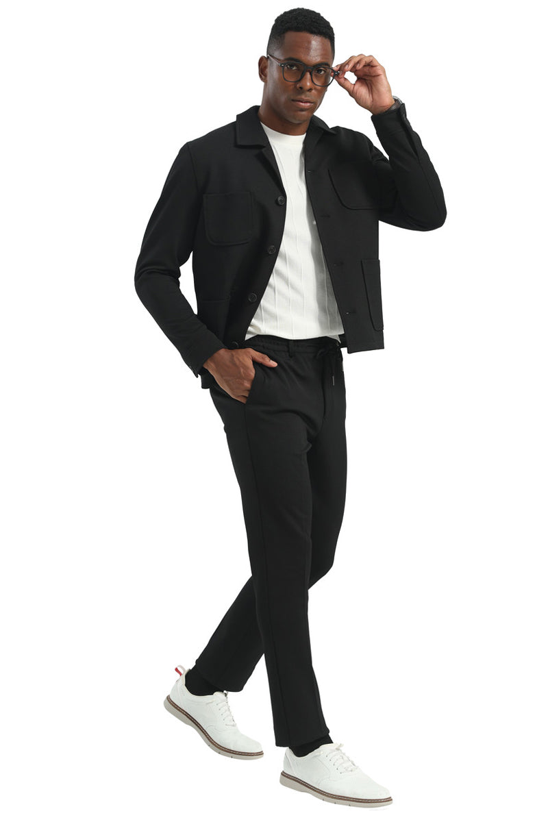 Men's Casual Walking Casual Suit Jacket & Pant Set in Black